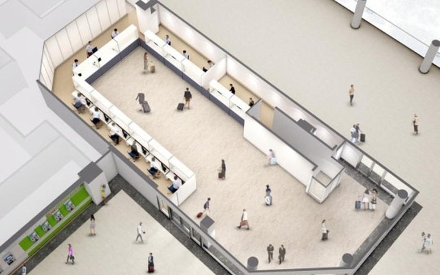関西空港駅の新しい切符売場のイメージ。一つのフロアに集約するとともに窓口を増やす。