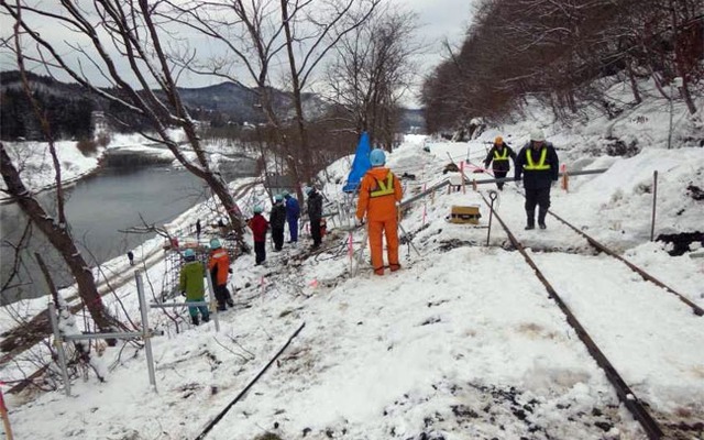 秋田内陸縦貫鉄道が公表した被災地点の写真（2月22日）。復旧工事は県が主体になって行われる。