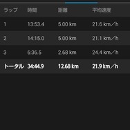 別に設定したわけではないが5kmごとの所要時間と平均時速が測定されていた