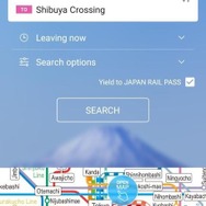 ルート検索画面。チェックを入れると、Japan RailPass優先ルートを検索可能。