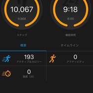 スマホアプリと同期させて1日の成果を見る。目標9968歩に対して1万0067歩を歩いたので達成