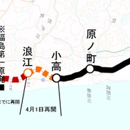 竜田～小高間の今後の再開見通し。福島第一原発に最も近い区間を除き10月頃までに再開する見通しとなった。