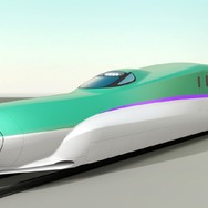 北海道新幹線の部分開業にあわせて導入されるJR北海道・H5系の完成イメージ。JR東日本が東北新幹線に導入したE5系とそっくりだが、帯の色は「彩香パープル」を採用する。