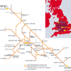 ウェストミッドランズ旅客鉄道の路線図。ロンドン～リバプール間を結ぶ路線などが含まれる。