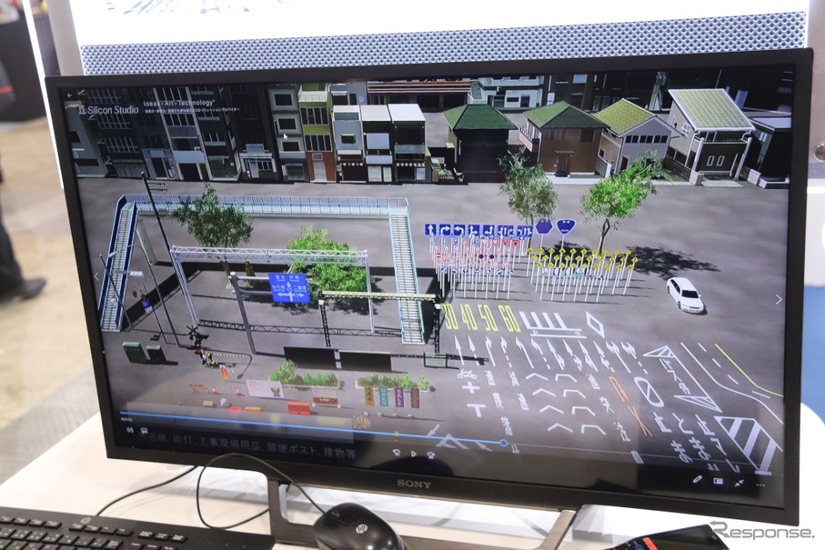 シリコンスタジオが用意した道路素材データの数々（Unreal Engine 4の市街地アセット）。ゲーム世界を作るように実際の道路環境を再現し、3D CADやシミュレーターに統合できる