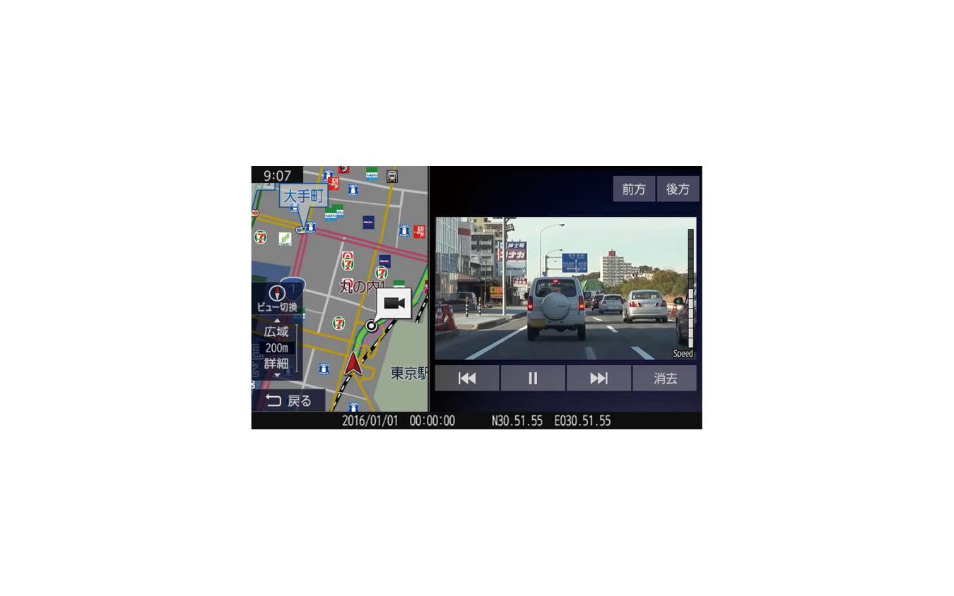 地図と映像の同時表示が可能。