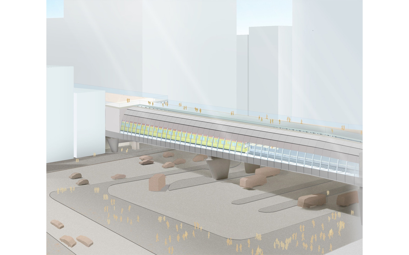 明治通り上空に設置される新駅舎