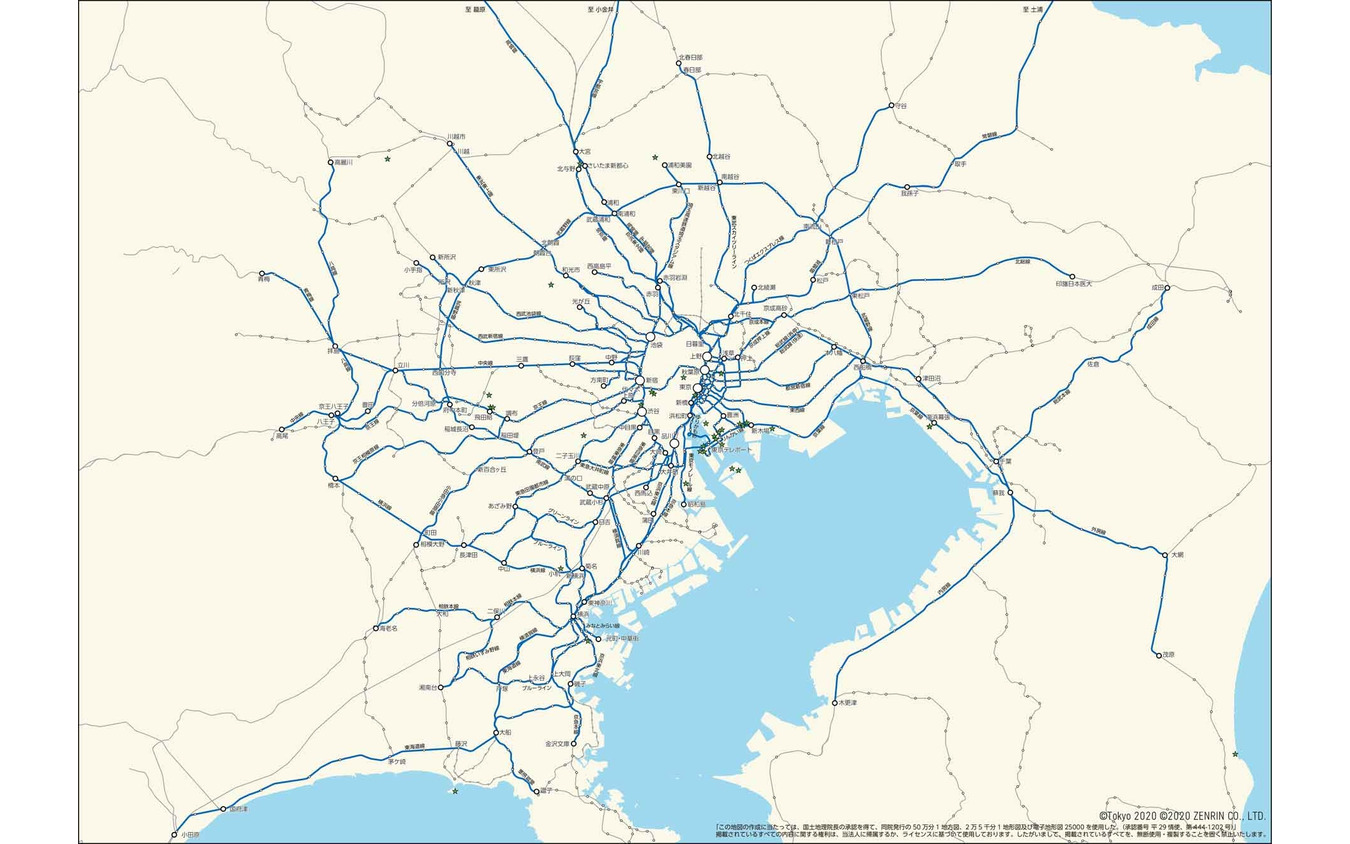 深夜運行が実施される東京圏の線区（青線部分）