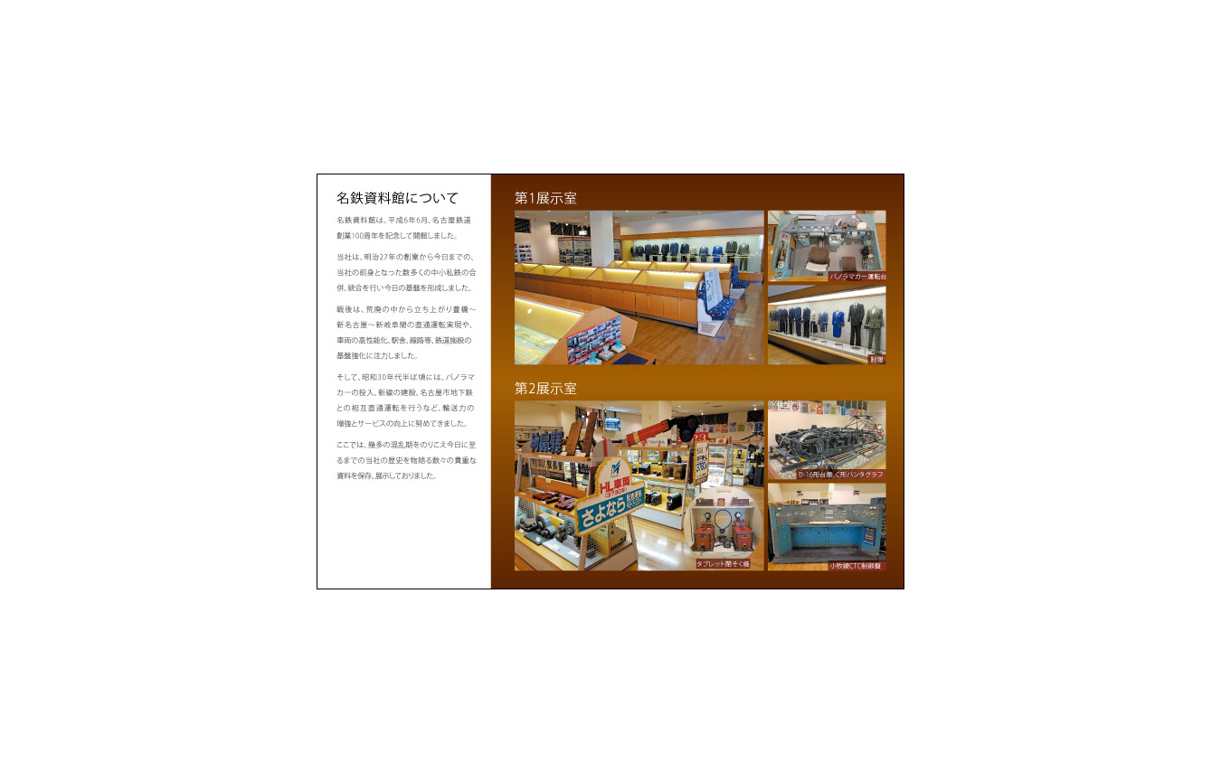 名鉄資料館の展示室が紹介されている裏面。