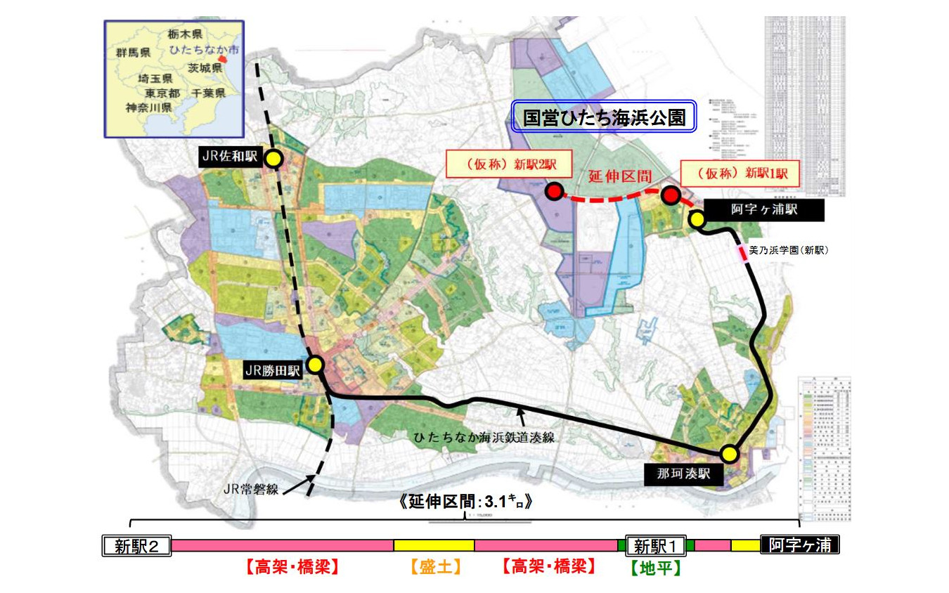 延伸区間の概要。事業費は78億円程度が見込まれており、ひたちなか海浜鉄道が3分の1、沿線自治体が残りを負担する計画。