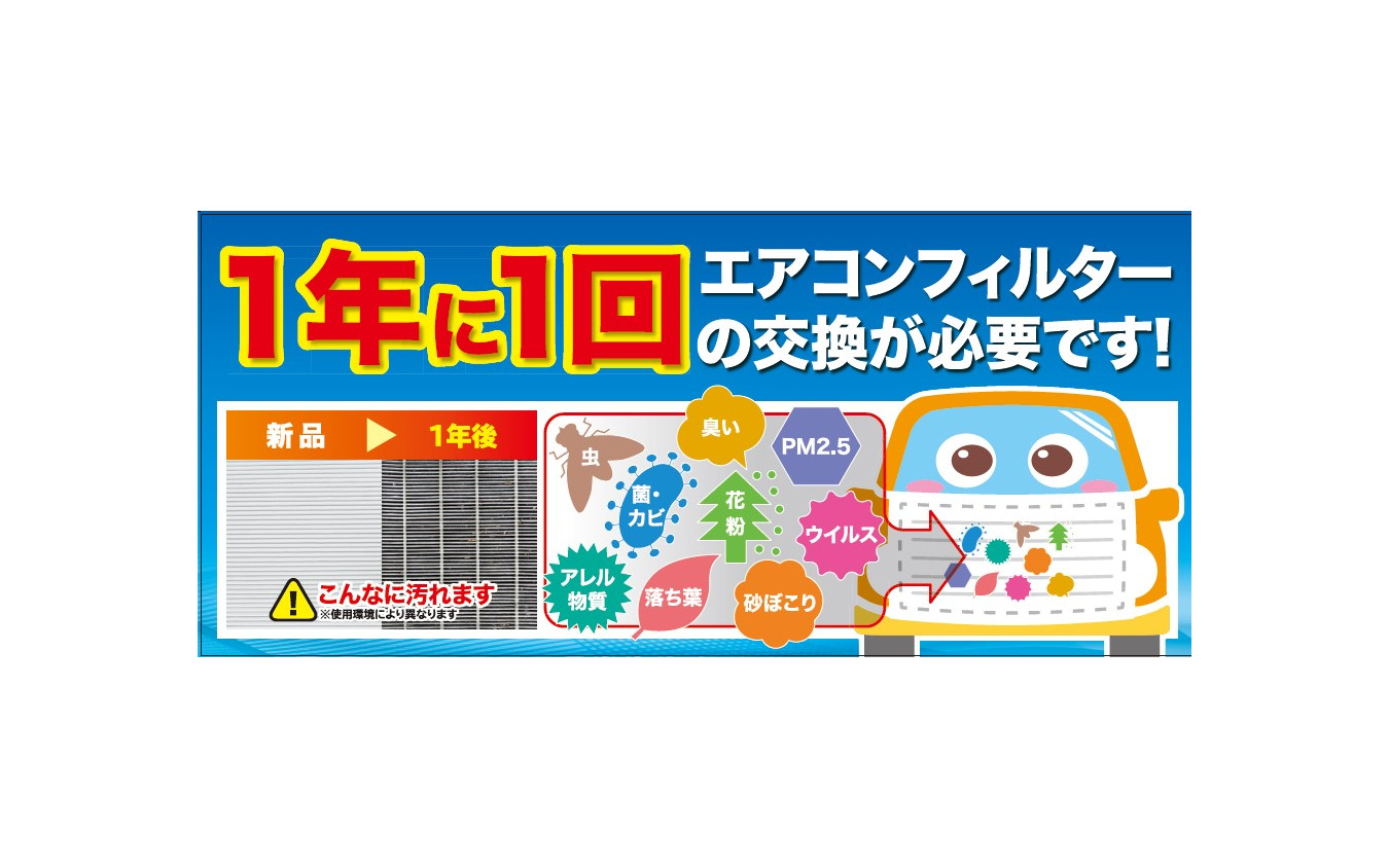 エアコンフィルターは「１年または10,000キロ」走行ごとに交換することが推奨交換サイクル