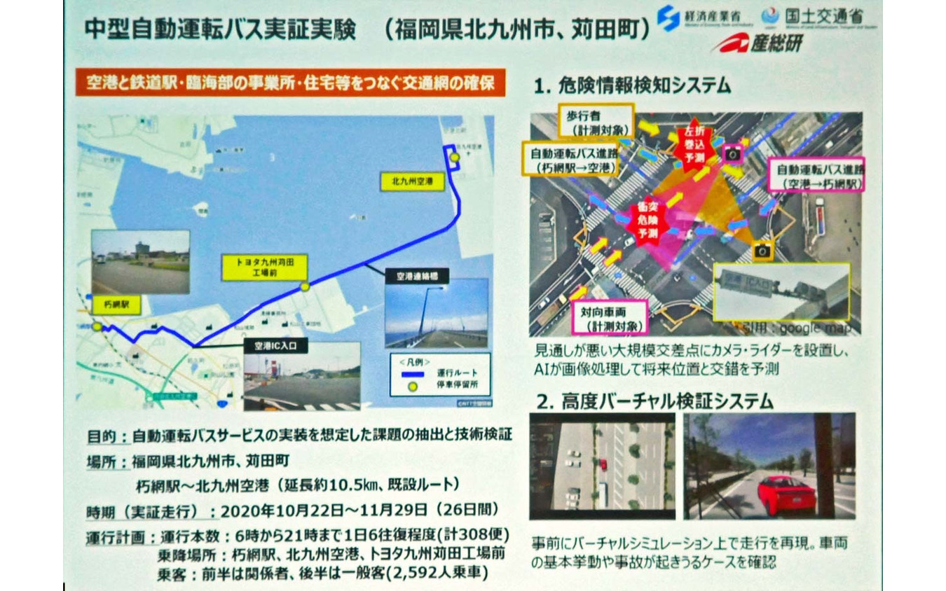 北九州空港と結んで行われた西鉄の中型自動運転バス実証実験の概要