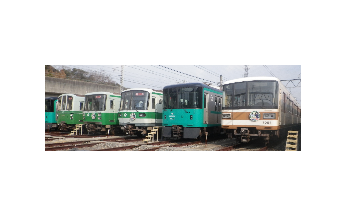 神戸市営地下鉄西神・山手線用の車両群。2023年度には6000形（右から2両目）に統一される。