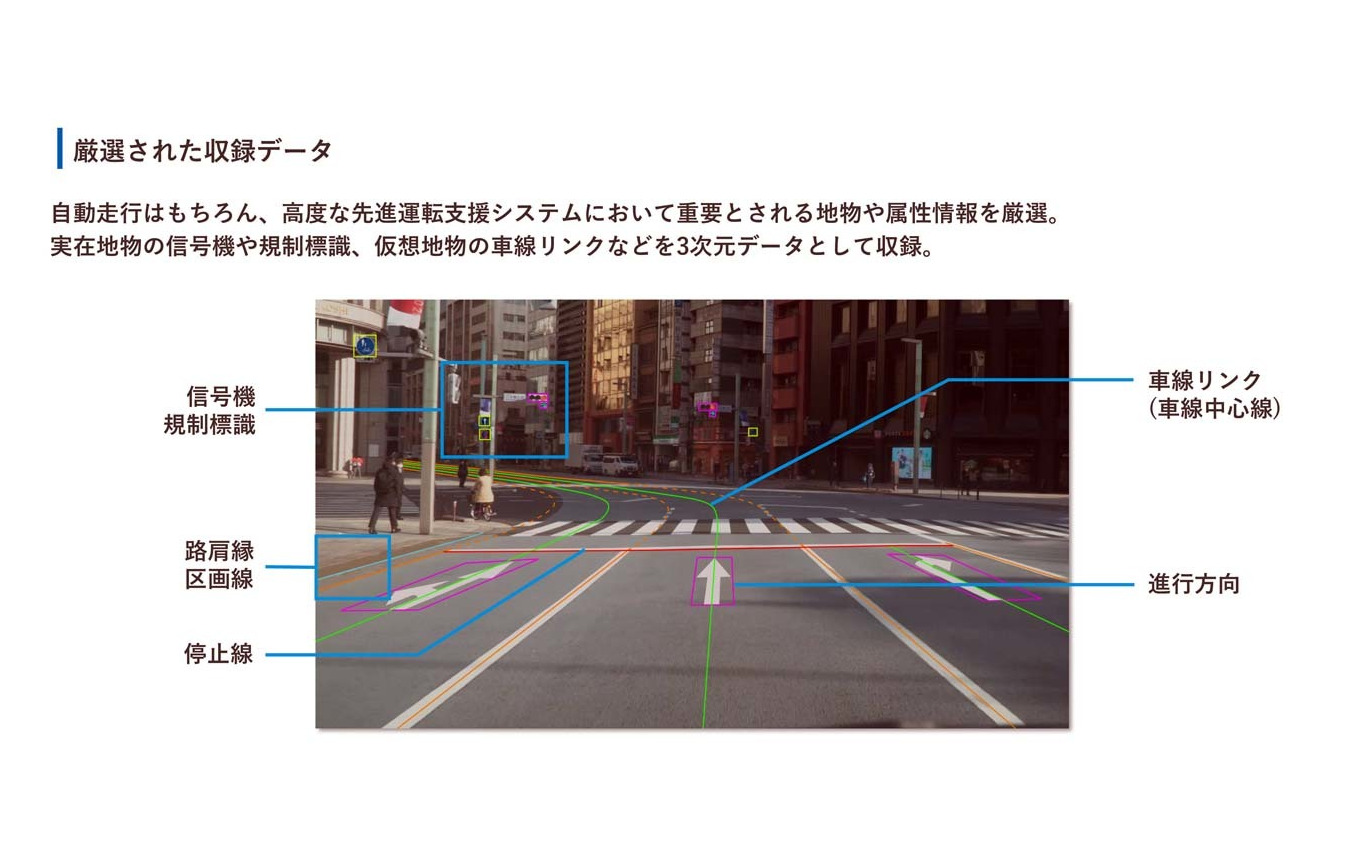 一般道では正確な位置情報を取得するのが重要。信号や標識といった実在地物の位置から高精度なロケーションを計算する
