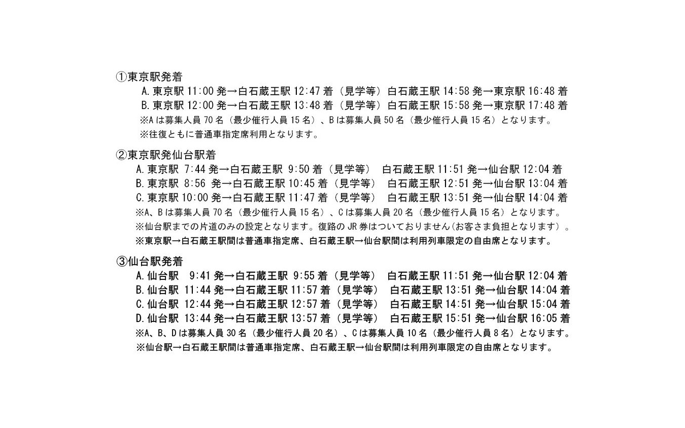 「East i」見学会各コースの行程と募集人員。