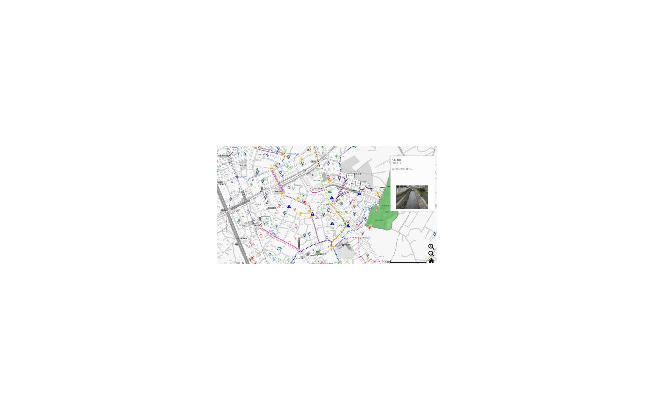 通学路安全支援システムの画面イメージ：地図上での情報表示