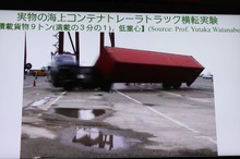 コケないコンテナトレーラーを実現、東京海洋大学の横転防止自動最速コーナリング…人くるまのテクノロジー展2023名古屋