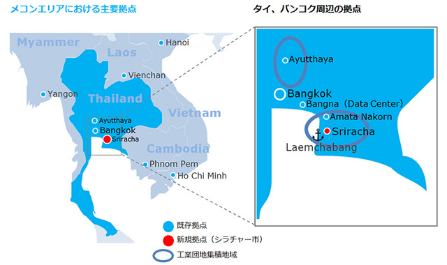 メコンエリアおよびバンコク周辺におけるNTTコムの主要拠点