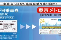 東京メトロ・都営地下鉄のフリー切符、有効期間を時間単位に…3月26日から 画像
