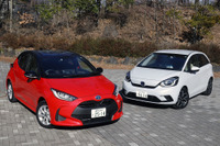【ヤリス vs フィット 比較試乗】フィットは余裕の27km/L超え、ヤリスはガソリン車が健闘…燃費性能編 画像