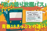 「秋の乗り放題パス」と「青春18きっぷ」との違い…全国旅行支援との組み合わせも 画像