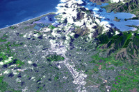 大地震のニュージーランドの衛星画像 NASA 画像