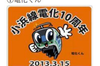 小浜線電化開業10周年を記念、ゆるキャラをヘッドマークに装着して運行 画像