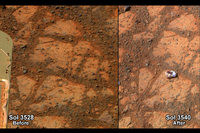 火星ローバー オポチュニティの前に突如現れた岩の写真…カラー版をNASAが公開 画像