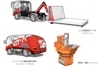 【NEW環境展15】極東開発、4トン新型脱着ボデー車などを展示 画像