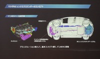 デミオのトランク下に設置(2013年、マツダ技術説明会)