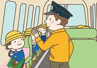 園にバスが到着したら、園児をバスから降車させる