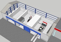施設内の様子(イメージ)右側区画に自動車用システム、中央区画に自転車用システムを配置