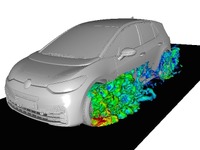 シミュレーション技術を用いてタイヤ付近の気流を可視化