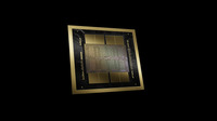 Blackwell B200は、2つのBlackwell GPUチップ(中央左右)を高速リンクで接続。高速メモリ(HBM、High Bandwidth Memory)。写真上下の金色部分)の合計10個のダイを1つのパッケージに封止したもの。合わせて2080億個のトランジスタが内蔵されている