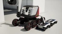 自走式バッテリー車で電動建機に自動給電するイメージ