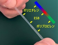 ESBにより接合されたポリエチレンとポリプロピレン(左)とそのイメージ図(右)