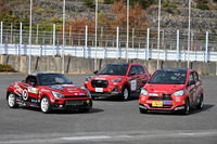 (左から)コペン GRスポーツ ラリージャパン参戦車両、ダイハツ ロッキー ラリーカー、ダイハツ ミラ イース ラリーカー