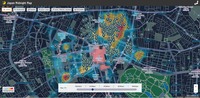 「Japan Midnight Map」の画面イメージ、夜間人流ヒートマップに店舗・施設情報を重ねて表示