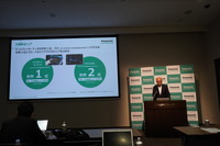 スライドで説明するパナソニックオートモーティブシステムズ 永易正吏社長