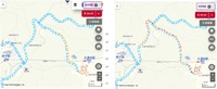 統計に基づく渋滞予測の表示(左図:平日/右図:日曜
