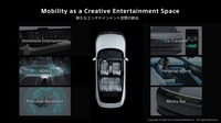 AFEELAを構成する6つの主要コンセプト。ADASやハードウェアといった基盤技術の上に、没入感のあるエンターテインメント体験やパーソナライズ機能を構築する。