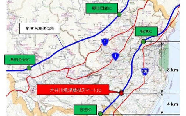 大井川焼津藤枝スマートICの位置関係