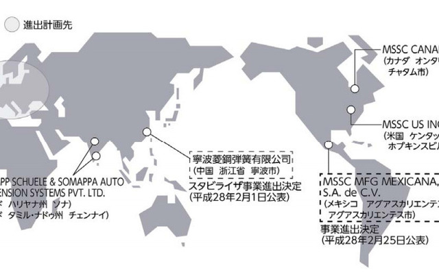 三菱製鋼のばね事業の海外進出状況