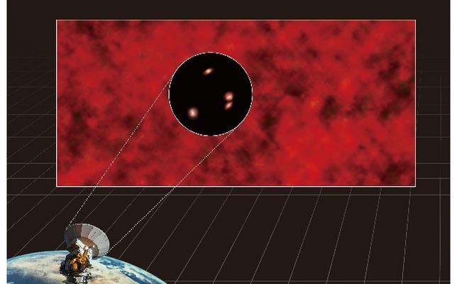 モヤモヤとした赤外線放射が、今回のアルマ望遠鏡を用いた研究により個別の天体に分解された様子のイメージイラスト