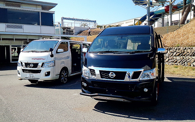 大磯で、1月にマイナーチェンジしたNV350キャラバンや海外向けタイタンやナバラなど、日産の小型商用車（LCV）ラインナップの展示・試乗が行われた