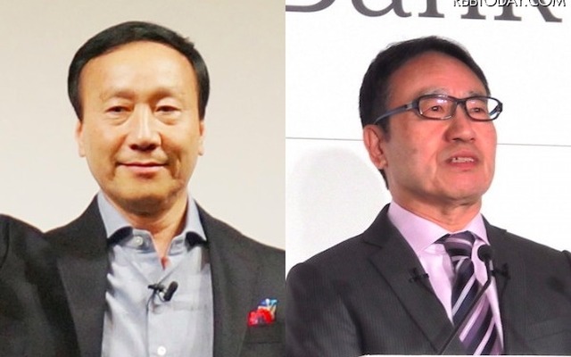 NTTドコモの加藤薫社長（写真左）、ソフトバンクの宮内 謙社長