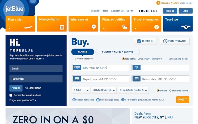 ジェットブルー航空公式サイト