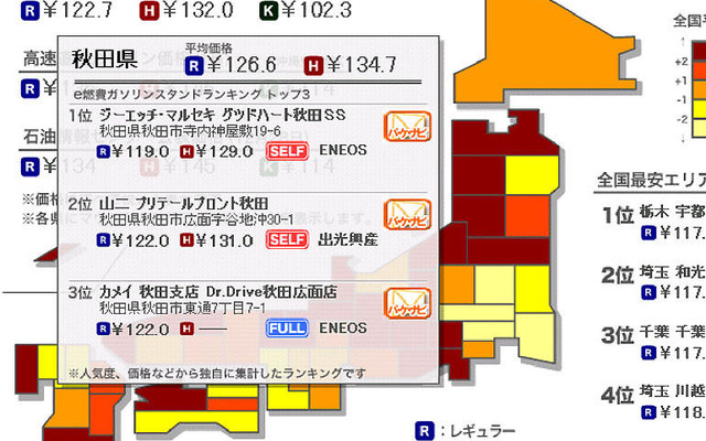 ガソリン価格地図情報をパソコン、携帯電話、カーナビで共有