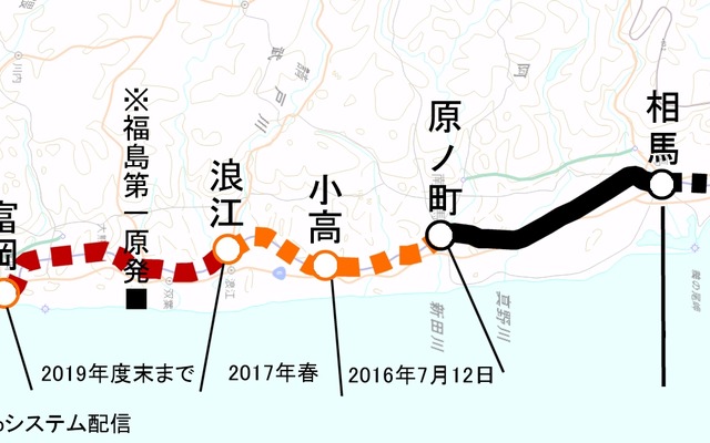 常磐線の再開スケジュール。小高～原ノ町間の再開日は7月12日に決まった。