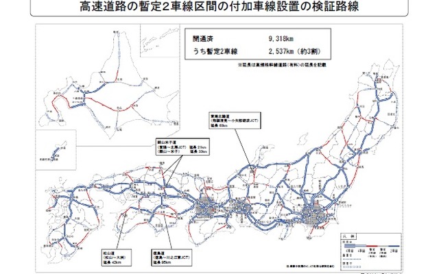 付加車線設置検証路線の4路線